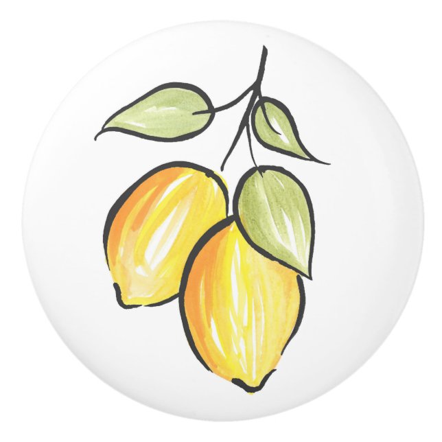 Bouton De Porte En Céramique Aquarelle et citrons d'encre (Devant)