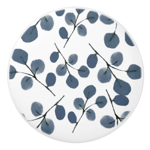 Bouton De Porte En Céramique Aquarelle Eucalyptus Bleu Botanique Peint à la Mai