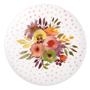 Bouton De Porte En Céramique Aquarelle Floral Bouquet Design