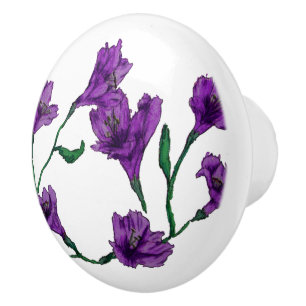 Bouton De Porte En Céramique Aquarelle florale pourpre
