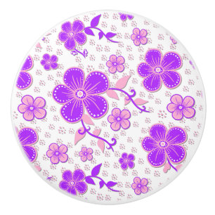 Bouton De Porte En Céramique Aquarelle florale simple impression violet et rose