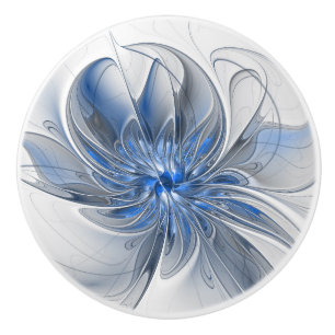 Bouton De Porte En Céramique Aquarelle gris bleu Abstrait Fractal Art Flower