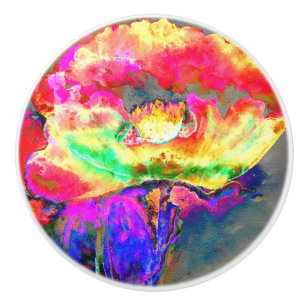 Bouton De Porte En Céramique aquarelle jaune rose Abstraite peinture florale