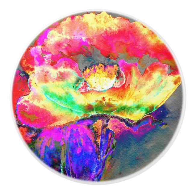 Bouton De Porte En Céramique aquarelle jaune rose Abstraite peinture florale (Devant)