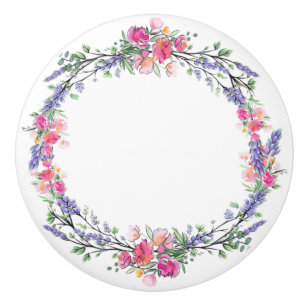 Bouton De Porte En Céramique Aquarelle Lavande rose Rose sauvage et Eucalyptus