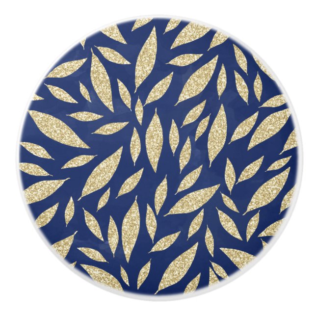 Bouton De Porte En Céramique Aquarelle marine chic moderne bleu parties scintil (Devant)