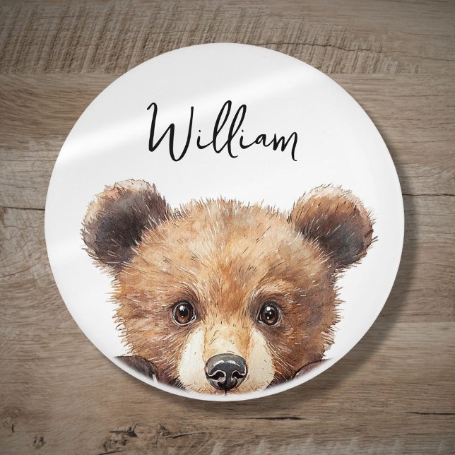 Bouton De Porte En Céramique Aquarelle mignonne Bois Ours animal Salle de soins (Cute Watercolor Woodland Animal Bear Nursery Room Ceramic Knob)