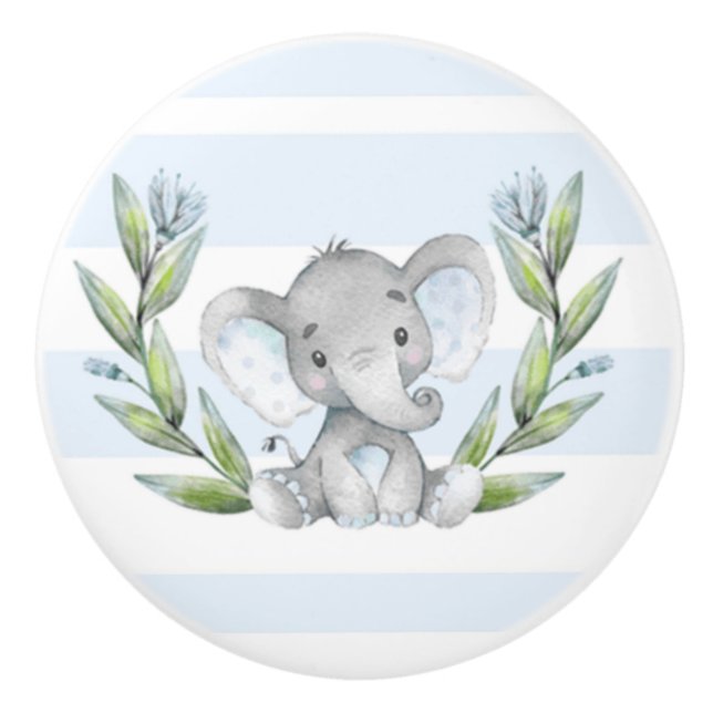 Bouton De Porte En Céramique Aquarelle mignonne éléphant garçon (Devant)