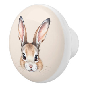 Bouton De Porte En Céramique Aquarelle moderne mignonne visage lapin de Pâques