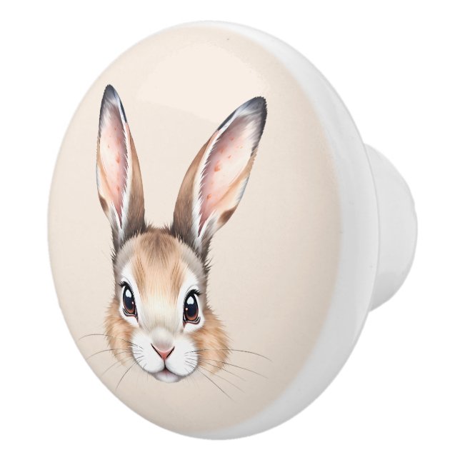 Bouton De Porte En Céramique Aquarelle moderne mignonne visage lapin de Pâques (Droite)