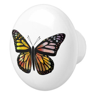 Bouton De Porte En Céramique Aquarelle Monarque Papillon coloré