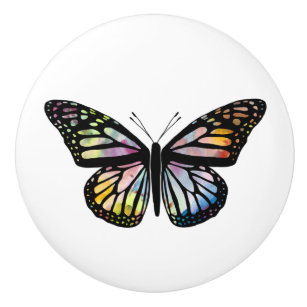 Bouton De Porte En Céramique Aquarelle Monarque Papillon coloré