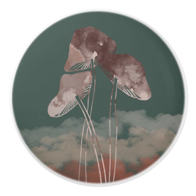 Bouton De Porte En Céramique Aquarelle Pastel Mushroom (Devant)