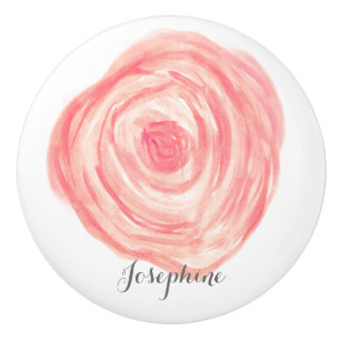 Bouton De Porte En Céramique Aquarelle personnalisée corail rose Fleur