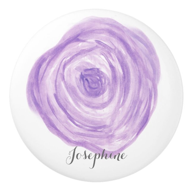 Bouton De Porte En Céramique Aquarelle personnalisée Fleur violet (Devant)