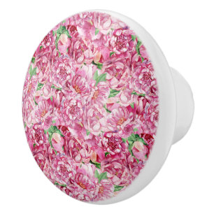 Bouton De Porte En Céramique Aquarelle Pink Peonies