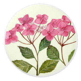 Bouton De Porte En Céramique Aquarelle rose Hydrangea Lacecaps Motif
