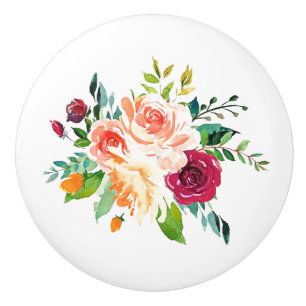 Bouton De Porte En Céramique Aquarelle Rose Pays Tige en céramique