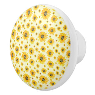 Bouton De Porte En Céramique Aquarelle Tournesols motifs floraux