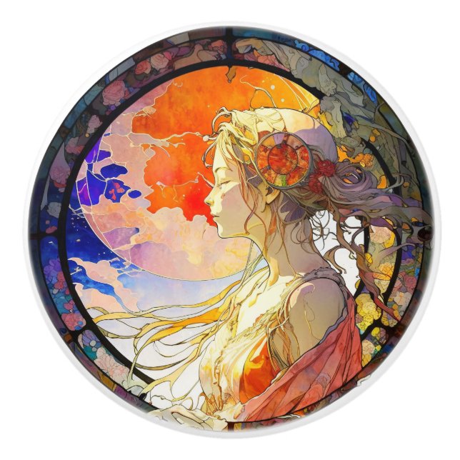 Bouton De Porte En Céramique Aquarelle vibrante de Fille Ceramic Knob (Devant)