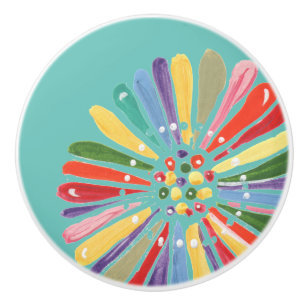 Bouton De Porte En Céramique Aquarelle Whimsical multicolore Fleur marguerite