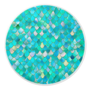 Bouton De Porte En Céramique Aquarelle Wonky Parties scintillant Turquoise Méta