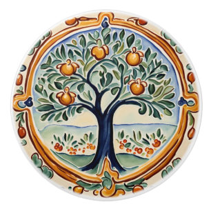 Bouton De Porte En Céramique Arbre à Fruit Méditerranéen Italien Rural Folk Art