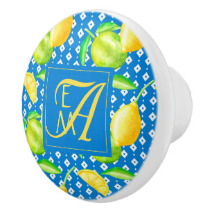 Bouton De Porte En Céramique Arbre de citron océan bleu MONOGRAMME Nouveaux mar