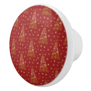 Bouton De Porte En Céramique Arbre de Noël élégant rouge et or