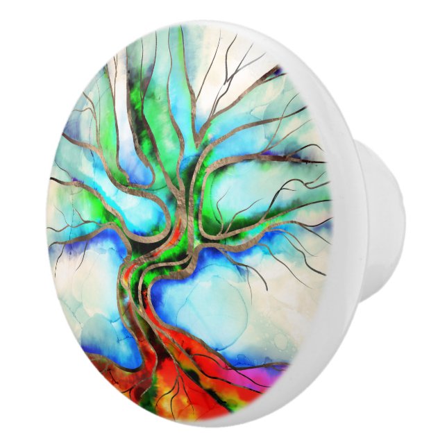 Bouton De Porte En Céramique Arbre de vie - aquarelle, encre et or (Droite)