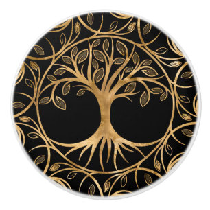 Bouton De Porte En Céramique Arbre de vie - cadre Yggdrasil Mandala