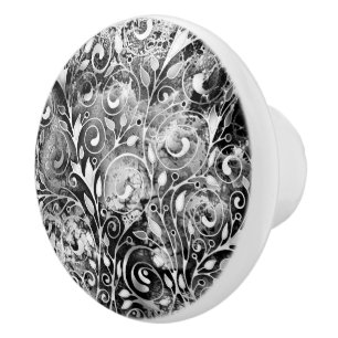 Bouton De Porte En Céramique Arbre de Vie - Feuilles en Spirale Style Grunge 1