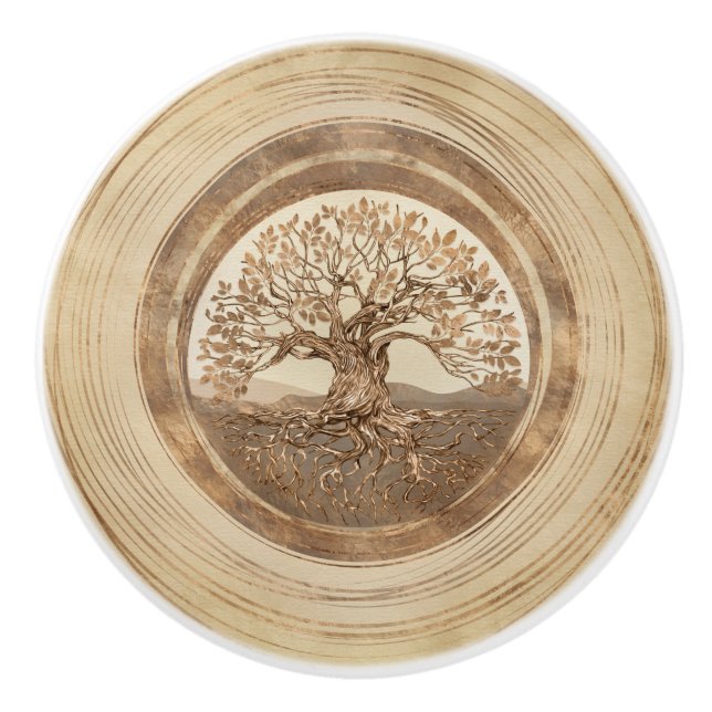 Bouton De Porte En Céramique Arbre de vie - Yggdrasil Pastel Gold (Devant)