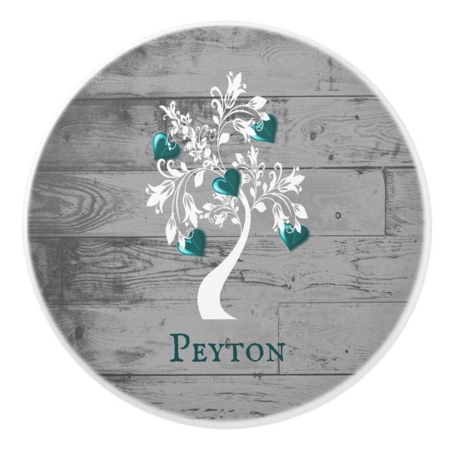 Bouton De Porte En Céramique Arbre turquoise des Coeurs Ceramic Knob personnali (Devant)