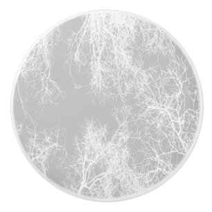 Bouton De Porte En Céramique Arbres silhouettés gris et blanc