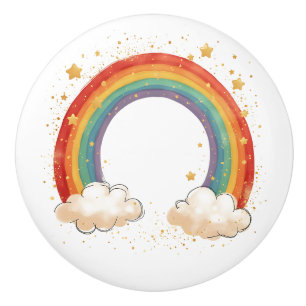 Bouton De Porte En Céramique Arc-en-ciel Charmant des Filles avec des Étoiles B