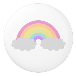 Bouton De Porte En Céramique Arc-en-ciel et nuages en pastel