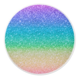 Bouton De Porte En Céramique Arc-en-ciel Paillettes Étincelle Luxe Filles Jolie