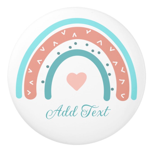 Bouton De Porte En Céramique Arc-en-ciel rose et Turquoise (Devant)