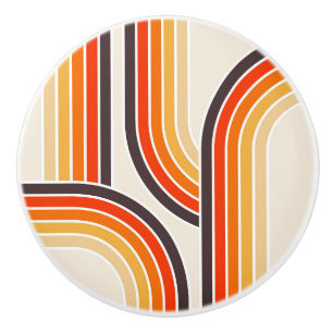 Bouton De Porte En Céramique Arcs et lignes rétro colorés