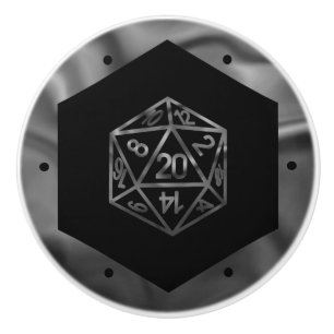 Bouton De Porte En Céramique Argent D20 Crit AF   Jeu de rôle de tableau PNP