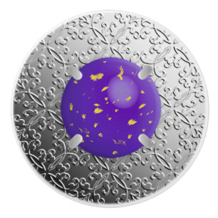 Bouton De Porte En Céramique Argent Damask avec faux lapis lazuli gemstone