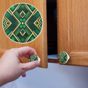 Bouton De Porte En Céramique Argyle en or et émeraude
