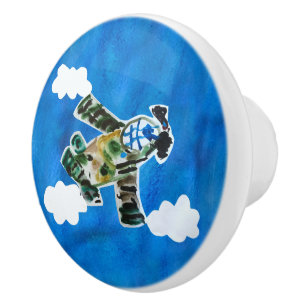 Bouton De Porte En Céramique Army Jet "Art by Kids"