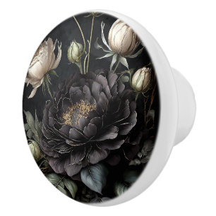 Bouton De Porte En Céramique Arrangement gothique Rose Fleur noire