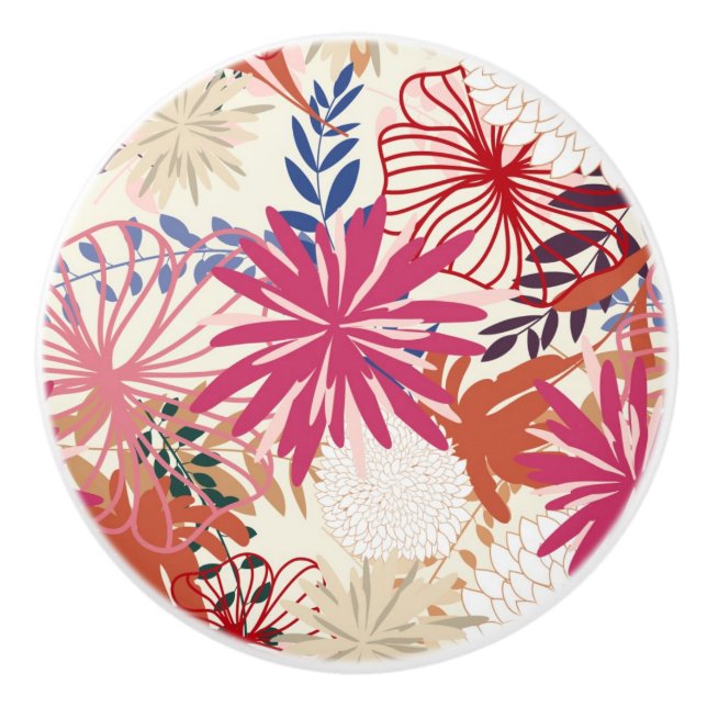 Bouton De Porte En Céramique arrière - plan floral 3 (Devant)