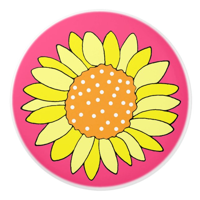 Bouton De Porte En Céramique Arrière - plan rose tournesol dessiné à la main (Devant)
