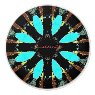 Bouton De Porte En Céramique Arrowhead Feathers Pow-wow Thunder_Cove