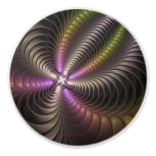 Bouton De Porte En Céramique Art abstrait brillant tripant coloré fractal 3D