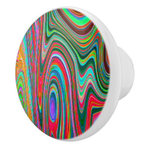 Bouton De Porte En Céramique Art Abstrait Groovy Rouge, Vert et Bleu Tripant